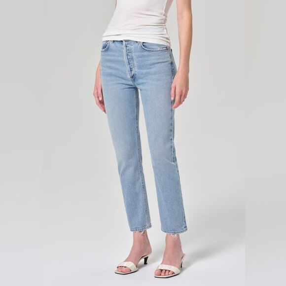 AGOLDE Riley High Rise Straight Leg Crop Jeans Button Fly Light Wash Size 25 - Picture 1 of 7
